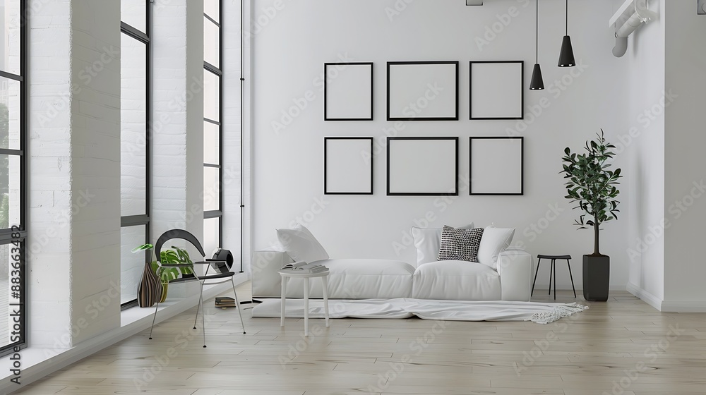 Fototapete Transform space into art gallery with modern picture frames white design and empty templates create blank canvas for images or artwork Whether in home or office : Generative AI