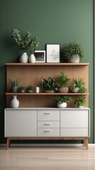 modern buffet or sideboard with the green background plants