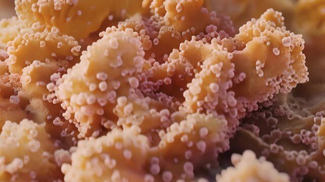 Closeup of beta cells in the pancreas showing their characteristic lobular shape and presence of secretory granules.