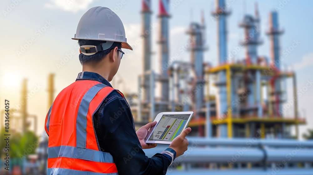 Leinwandbilder engineer architect industry 40 using tablet construction site industrial and innovation infographic 