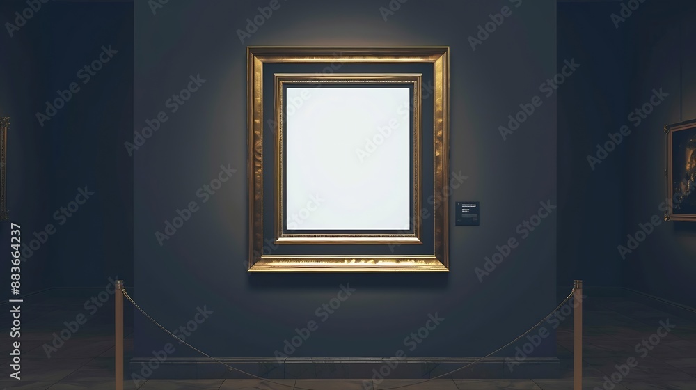 Aufkleber mockup black blank space in vertical gold wooden square frame hanging isolated on dark background be