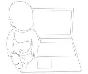 One continuous line of Laptop with Baby. Thin Line Illustration vector concept. Contour Drawing Creative ideas.