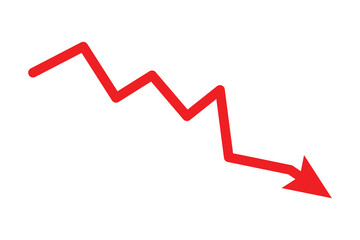 abstract financial chart of red color downtrend line graph. red decline arrow, Red arrow going down vector.