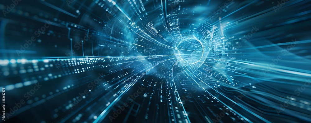Poster digital tunnel of light and data