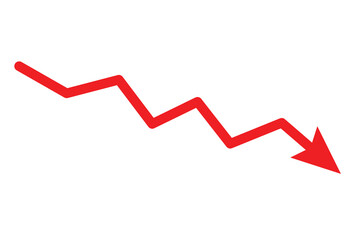 abstract financial chart of red color downtrend line graph. red decline arrow, Red arrow going down vector.