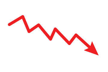 Decline red arrow isolated on white background vector. abstract financial chart with red color downtrend line graph.
