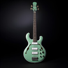 Naklejka premium Elegant Sea-Green Bass Guitar in Focus: A Striking Statement of Musicality and Performance
