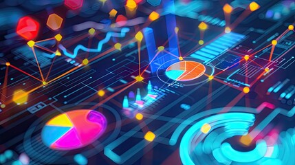 Obraz premium High-tech primary colors around an SEO graph, representing effective marketing campaigns