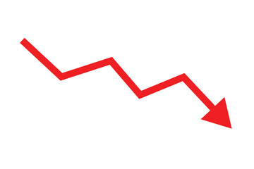 Red arrow going down stock icon on white background. Bankruptcy, financial market crash icon for your web site design, logo, app, UI. graph chart downtrend symbol. chart going down sign.