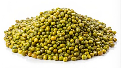 A Heap of Mung Beans on a White Surface, Closeup, Food Photography, Mung Beans, Green Beans, Legumes, Vegan