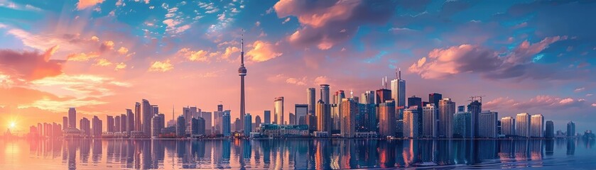 Obraz premium Cityscape with historic buildings and modern skyscrapers, showcasing architectural diversity