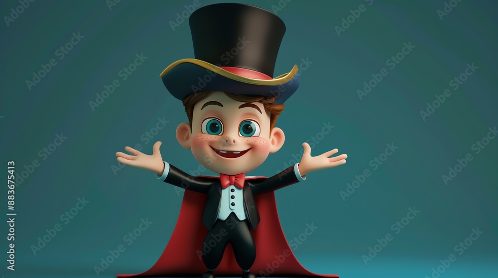 Sticker A cartoon magician boy wearing a top hat and a cape.