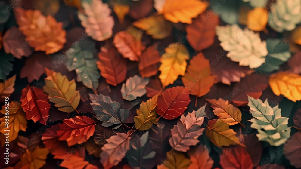 Poster a whimsical array of geometric autumn leaves in a variety of shapes and sizes.