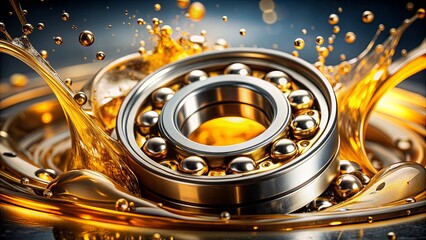 Ball Bearing in Oil Splash, 3D Render,  Industrial,  Mechanism,  Lubrication