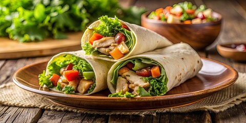 Chicken and Veggie Wraps on Wooden Plate,  Chicken Wraps, Veggie Wraps, Wraps,  Lunch