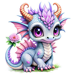 Fototapeta premium Adorable Baby Dragon PNG Picture for Kids isolated on a transparent background