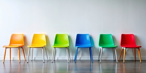 Obraz premium Colorful Chairs in a Row, Interior Design, Modern Furniture, Minimalist, Contemporary , chair , interior