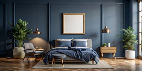 Elegant Blue Bedroom with Gold Accents and a Modern Vibe, Bedroom Design, Interior Design, Blue Color Palette, Modern Decor