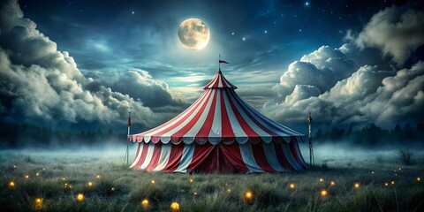 Enchanted Circus Under the Moon,  Digital Art, Night, Fantasy, Circus tent, Moon, Stars