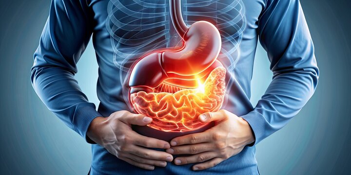 Human Stomach Pain - 3D Rendered Illustration of Stomach Ache, Painful Stomach,  Gastrointestinal Issues, Digestive System  , Stomach Disorder, Internal Organ,  Gastrointestinal