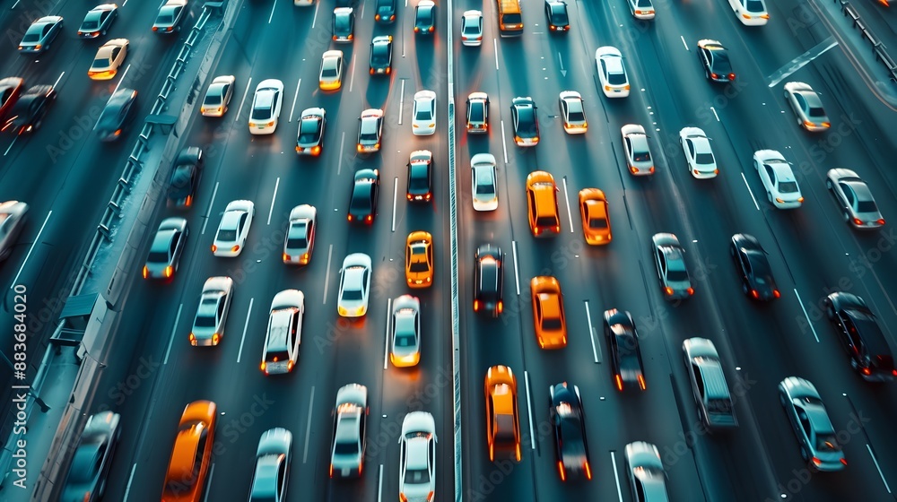 Aufkleber congested highway exit with cars merging into dense traffic
