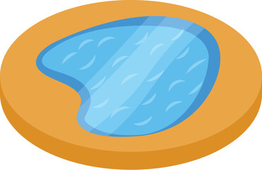 Small round pool with clean water, reflecting sunlight, perfect for enjoying summer and hot days