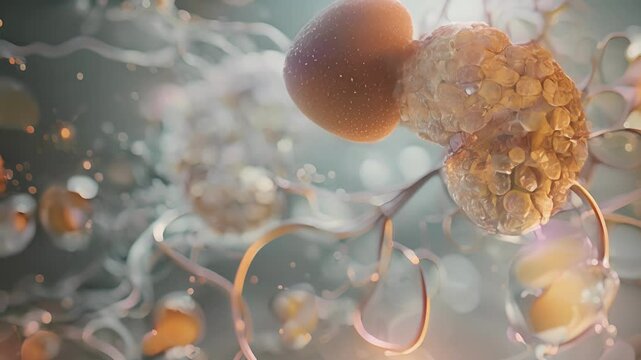 A intricate network of tiny vessels surrounding a kidney nephron working to filter out waste products.