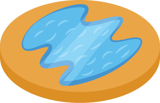 recommend clip art: Blue water creating small lake or pond in the middle of dry desert environment, isometric icon for game design