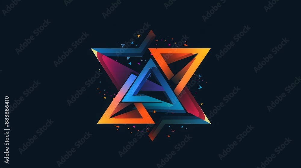 Poster tech startup logo with intersecting triangles and circles, symbolizing innovation and connectivity