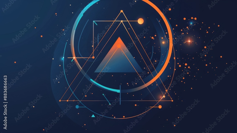 Poster modern logo design for tech startup, utilizing intersecting triangles and circles to depict connecti