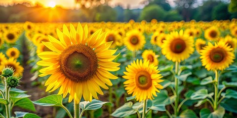 Obraz premium Sunlit Sunflower Field at Sunset, nature , summer , flower , sunflower
