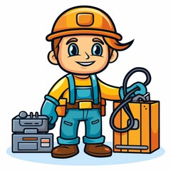 Fototapeta premium A cartoon man in a yellow helmet