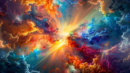 Abstract Painting with Vibrant Colors and Swirling Clouds