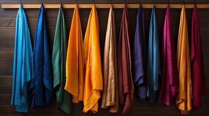 Assorted Colorful Traditional Sari Fabrics Hanging on Display  