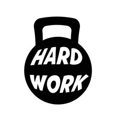 kettlebell icon with thext hardwork