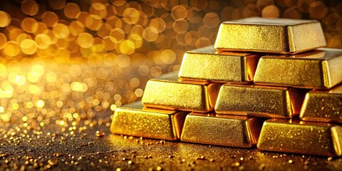Stack of glittering gold bars symbolizing a secure investment, gold, bars, stack, wealth, precious metal, shiny