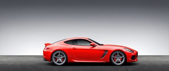 Fototapeta premium Sleek red sports car on grey asphalt background, perfect for automotive design and luxury ads