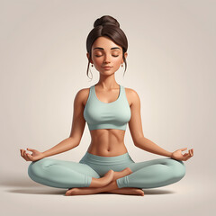 A cartoon style serene yoga pose on a isolated simple background, symbolising peace and relaxation with copy space 