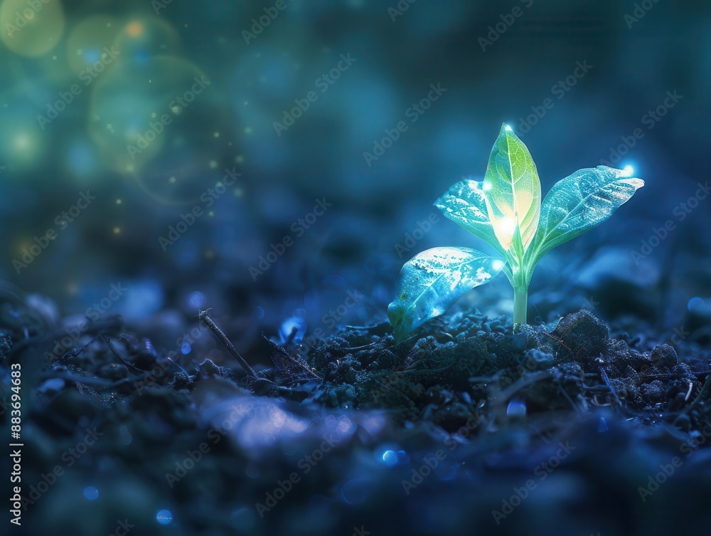 Aufkleber luminous idea sprouting glowing seedling emerging from soil symbolizing innovation and growth in sof
