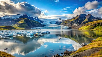 Beautiful landscape featuring Solheimajokull glacier and a large body of water in Iceland, Iceland, glacier, Solheimajokull, landscape