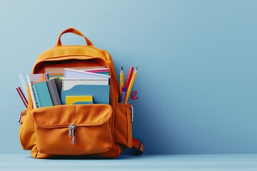 A school backpack is full of books and supplies