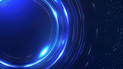 Abstract blue glowing geometric lines on dark blue background. Modern shiny blue circle lines pattern. Futuristic technology concept. Suit for cover, poster, banner, brochure, header, website