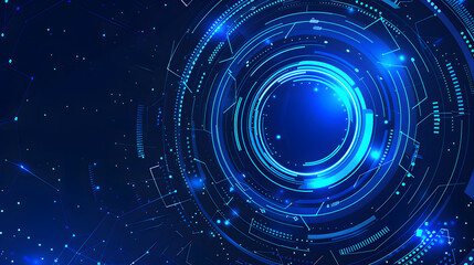 Abstract blue glowing geometric lines on dark blue background. Modern shiny blue circle lines pattern. Futuristic technology concept. Suit for cover, poster, banner, brochure, header, website