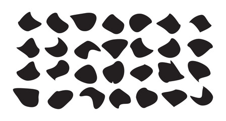 Random blob shapes silhouette icon set. black blobs irregular shapes Isolated on a white background. Water splotches, liquid ink spots, Abstract fluid shapes, water forms vector illustration.