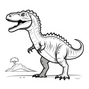 AI generative. Abelisaurus outline drawing for kids coloring collection black on white background. Isolated dinosaurus family. Set 3