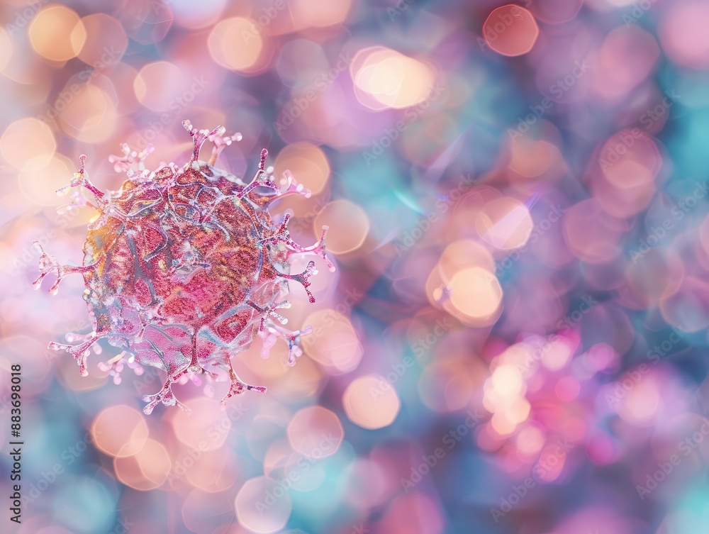 Aufkleber microscopic view of a singular virus particle in sharp focus blurred background of cellular structur