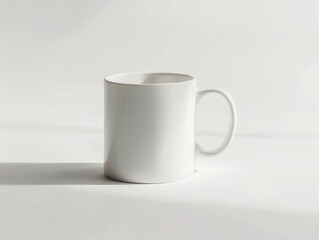 Obraz premium minimalist product shot crisp white ceramic coffee mug isolated on pure white backdrop clean lines and subtle shadows emphasize simplicity and versatility of everyday object