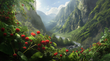 Echoberry: Berries that echo the sounds of their environment, capturing and replaying nearby noises, found in a secluded, echoing valley. Keywords: echoing, sound-capturing, seclud