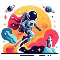 Astronaut in spacesuit and helmet colorful illustration on a white background