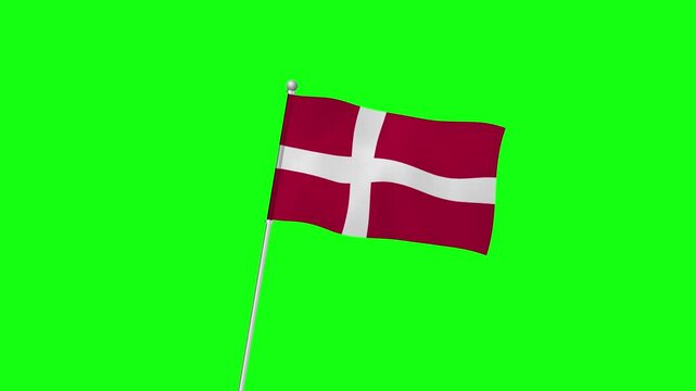 4K DENMARK flag with pole waving on chroma key  green screen